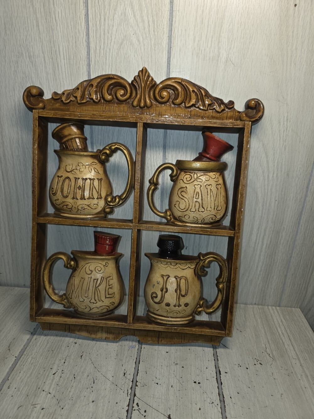 Vtg Cast Iron Barber Shop Shaving Mugs Wall Decor MCM USA Made Man Cave Cabin